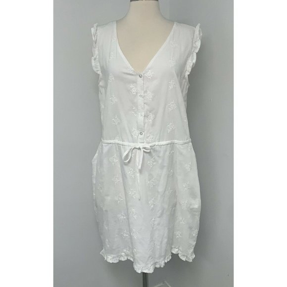 Ellison Dresses & Skirts - Ellison Womens White Embroidered Sleeveless Dress Size L Button Front Ruffles